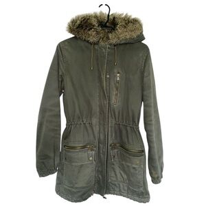Banana Republic Olive Green Faux Fur Twill Parka Jacket